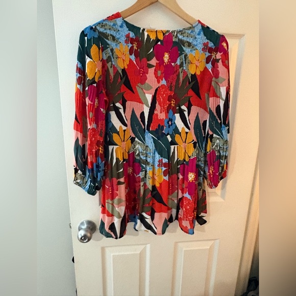 Chloe + Rene floral peplum pleat babydoll top size small bright oversized - Picture 5 of 10